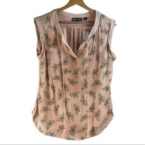 New York & Company NY & Co Sleeveless Butterfly Print Blouse Light Peach M NWT